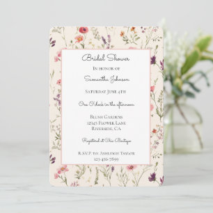 Pretty Purple Pink Red Flowers Bridal Shower Invitation