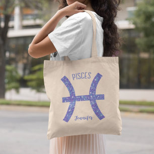 Pretty Purple Pisces Astrology Sign Personalised Tote Bag