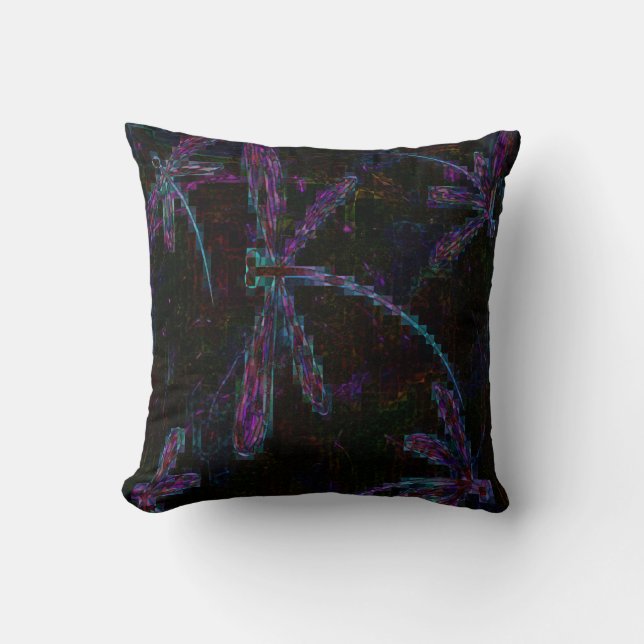 Pretty Purple Pixelated Dragonfly Cushion (Front)