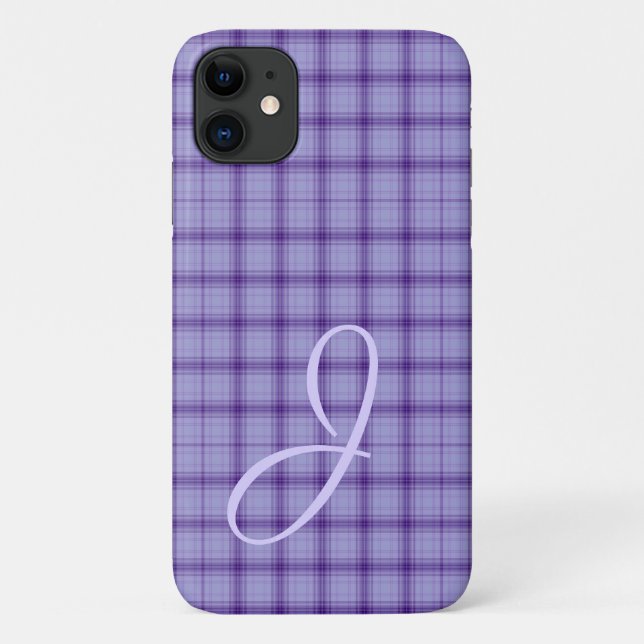 Pretty Purple Plaid with Monogram iPhone case (Back)
