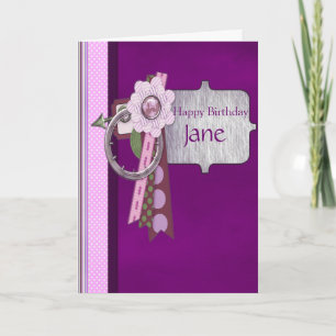 Pretty Purple, Polka Dots & Silver Frame Birthday Card