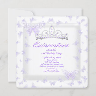 Pretty Purple Quinceanera Party Tiara Butterfly Invitation