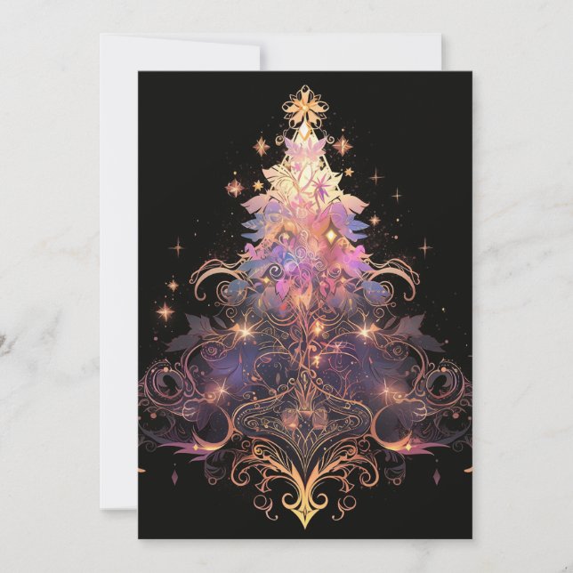 Pretty Purple Rose Gold Christmas Tree Cards (Front)