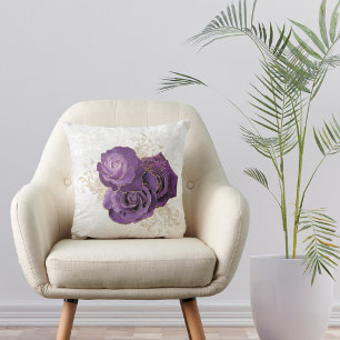 Pretty Purple Roses Floral  Cushion