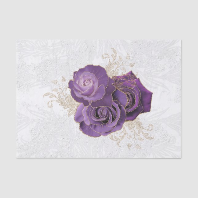Pretty Purple Roses Floral Tissue Paper (Front)