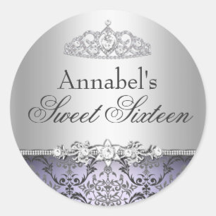 Pretty Purple & Silver Damask Sweet 16 Sticker