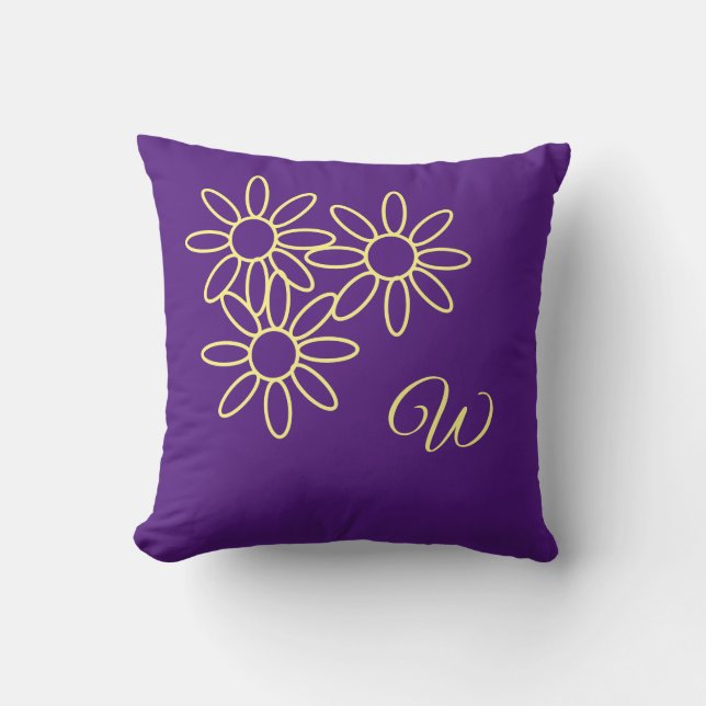 Pretty Purple & Simple Floral Monogram Cushion (Front)