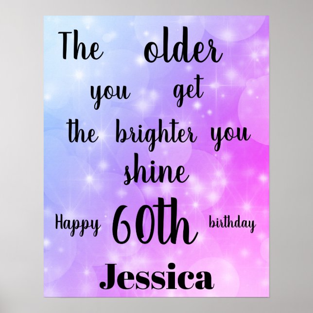 Pretty Purple sparkle 60th Birthday Name Poster (Front)