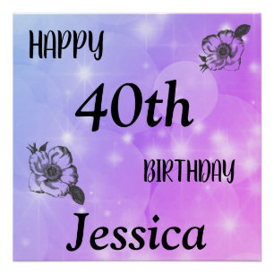Pretty Purple sparkle Happy 40th Birthday Poster