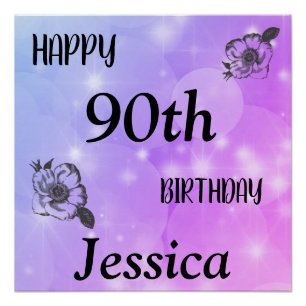Pretty Purple sparkle Happy 90th Birthday Poster