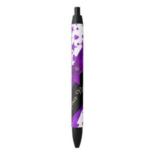 Pretty purple spotty girly pattern personalised black ink pen