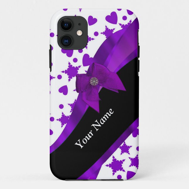 Pretty purple spotty girly pattern personalised Case-Mate iPhone case (Back)