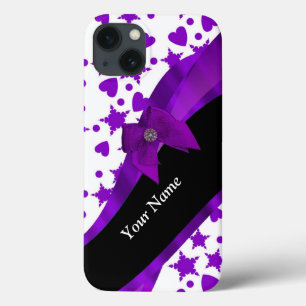 Pretty purple spotty girly pattern personalised iPhone 13 case