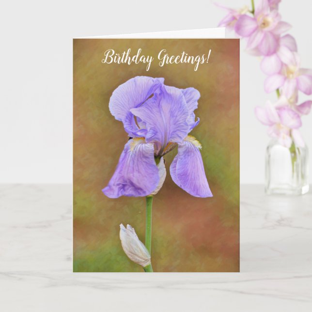 Pretty Purple Spring Iris Flower Art Birthday Card (Orchid)