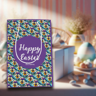 Pretty Purple Spring Pansy Patch Pattern Easter Medium Gift Bag