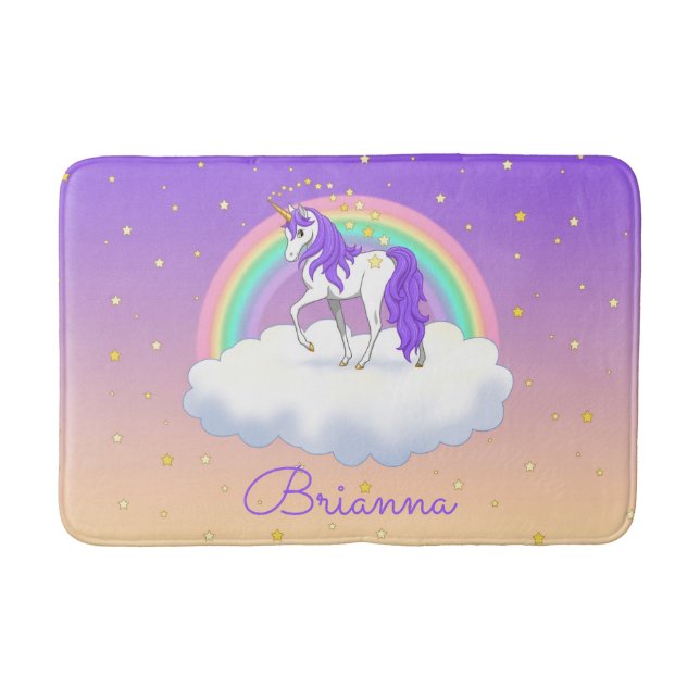 Pretty Purple Sweet Dreams Rainbow Unicorn Bath Mat (Front)