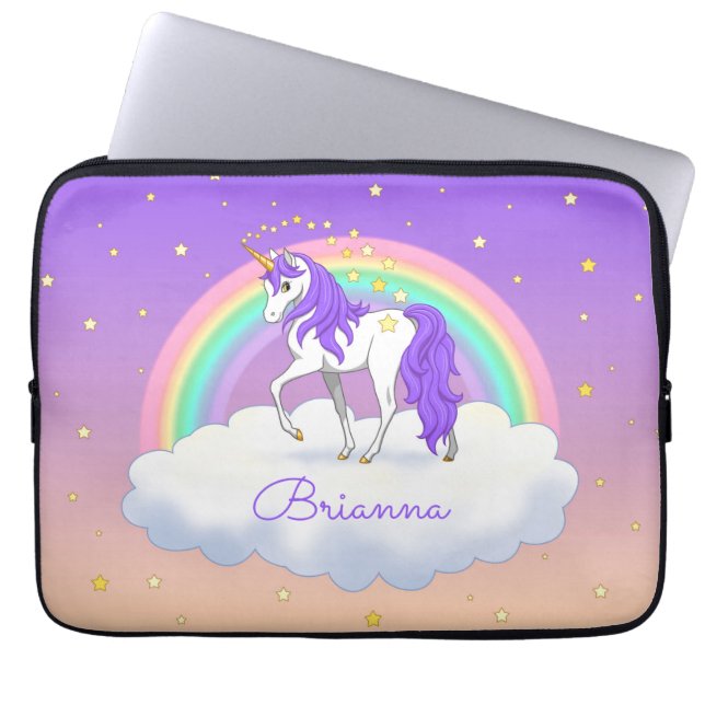 Pretty Purple Sweet Dreams Rainbow Unicorn Laptop Sleeve (Front)