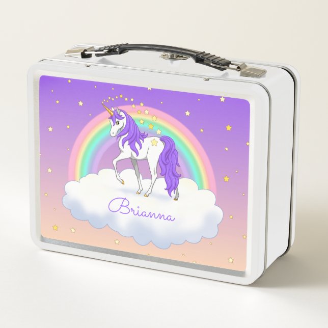 Pretty Purple Sweet Dreams Rainbow Unicorn Metal Lunch Box (Back)