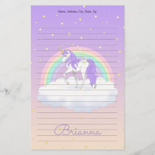 Pretty Purple Sweet Dreams Rainbow Unicorn Stationery