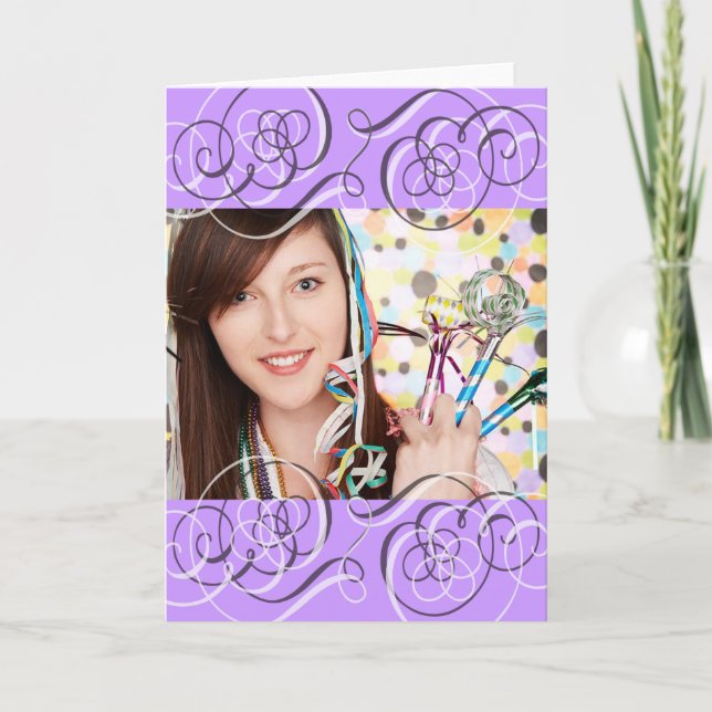 Pretty Purple Swirls Add Your Photo Birthday Card (Front)