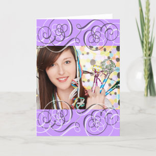 Pretty Purple Swirls Add Your Photo Birthday Card