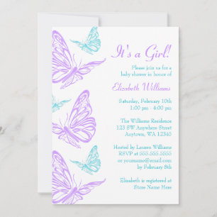 Pretty Purple Teal Butterfly Girl Baby Shower Invitation