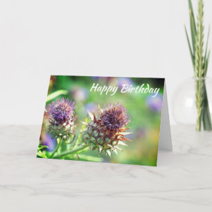 Pretty Purple Thistle Garden Flower Birthday Card