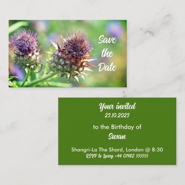 Pretty Purple Thistle Garden Flower Invitation (Front/Back)