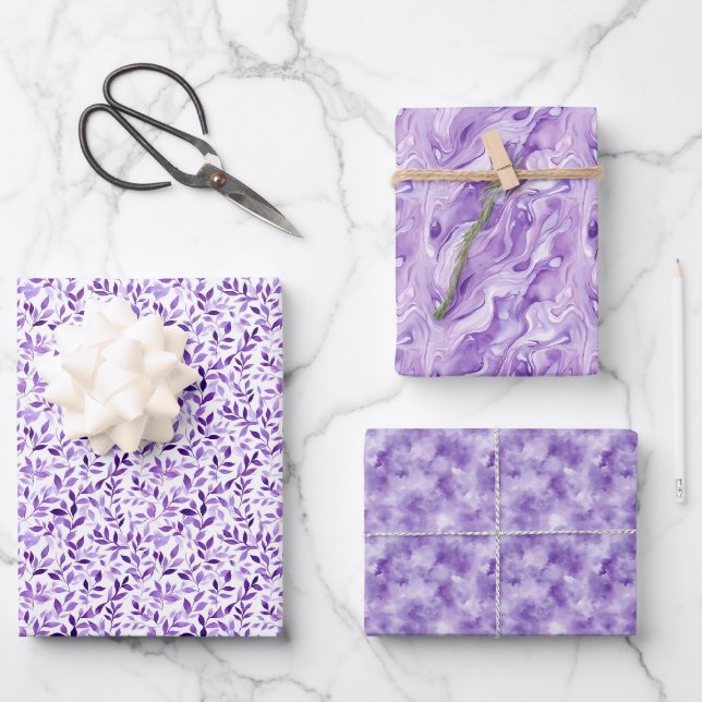 Pretty Purple Trio Wrapping Paper Sheet (Front)