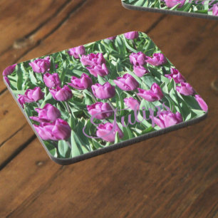 Pretty Purple Tulips Floral Coaster