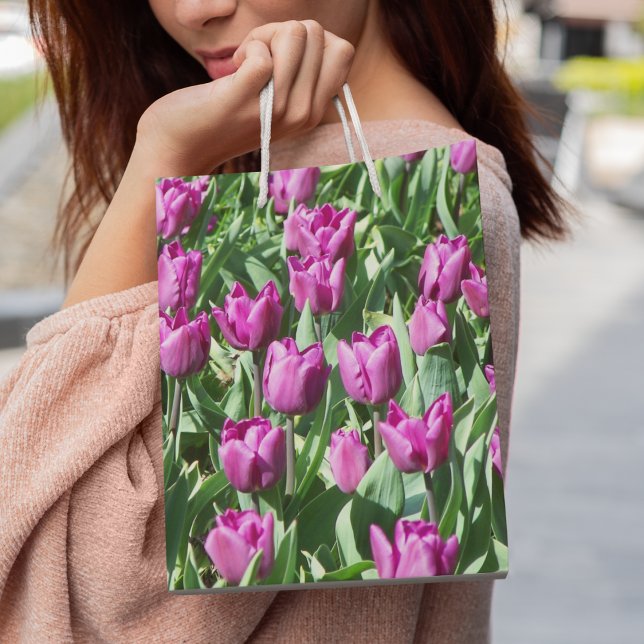 Pretty Purple Tulips Floral Medium Gift Bag (In Situ)