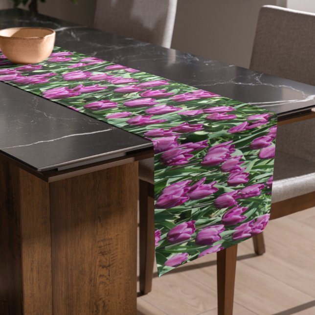 Pretty Purple Tulips Floral Short Table Runner (In Situ)
