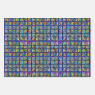Pretty Purple Tye-Die Square Tile Grid Pattern Wrapping Paper Sheet