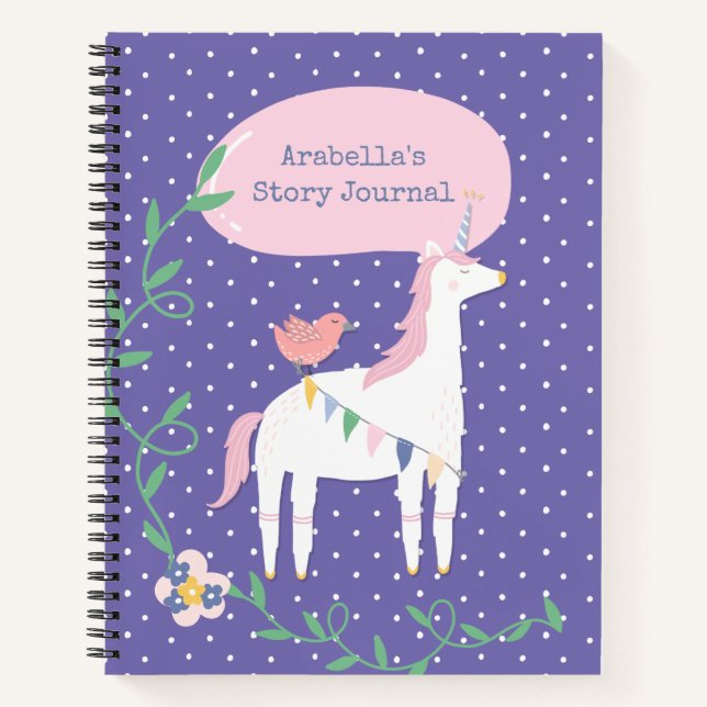 Pretty Purple Unicorn Girl's Write & Draw Story Notebook (Front)