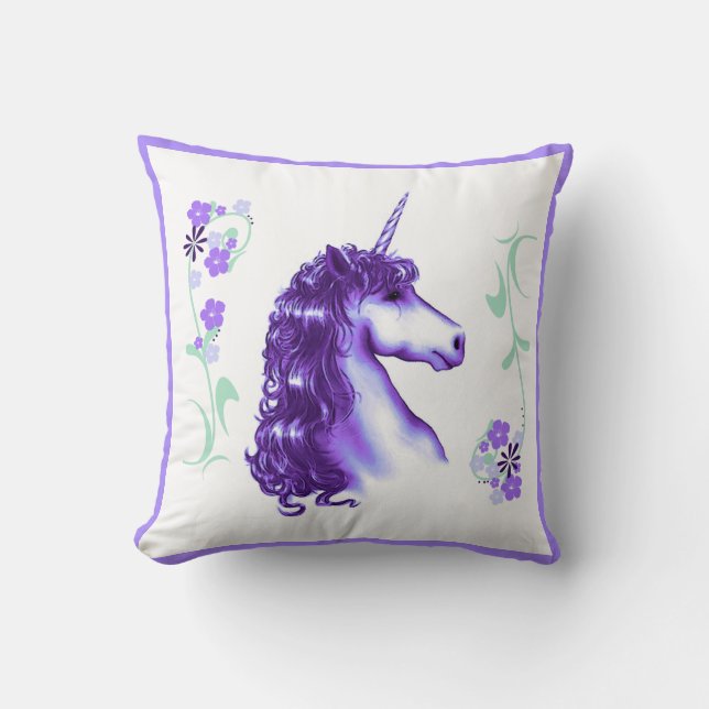 Pretty Purple Unicorn Throw Pillow (Front)