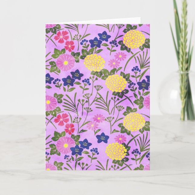 Pretty Purple Vintage Flower Pattern Card (Front)