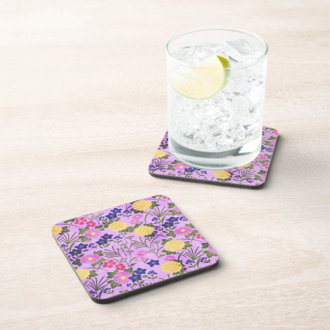 Pretty Purple Vintage Flower Pattern Coaster (Right Side)
