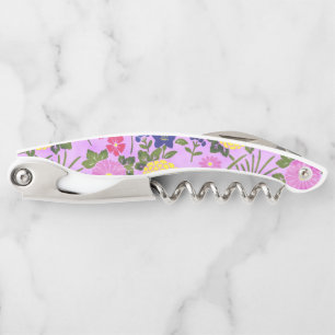 Pretty Purple Vintage Flower Pattern Corkscrew