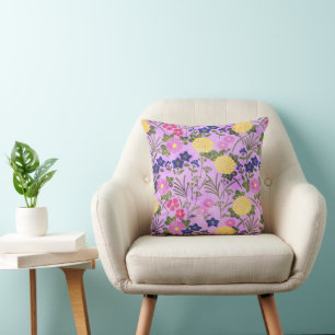 Pretty Purple Vintage Flower Pattern Cushion
