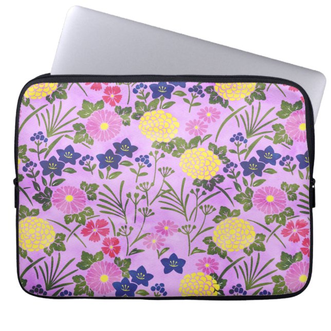 Pretty Purple Vintage Flower Pattern Laptop Sleeve (Front)