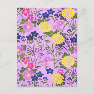 Pretty Purple Vintage Flower Pattern Postcard