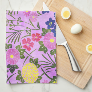 Pretty Purple Vintage Flower Pattern Tea Towel
