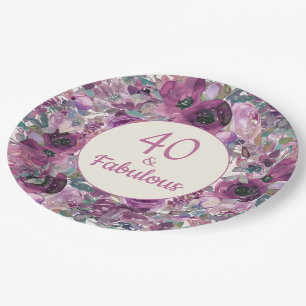 Pretty Purple Watercolor Floral 40 Fabulous Paper Plate