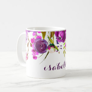 Pretty Purple Watercolor Floral Cup/ Coffee Mug