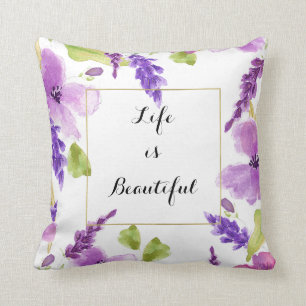 Pretty Purple Watercolor Floral Cushion