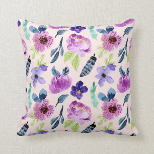 Pretty Purple Watercolor Floral Cushion