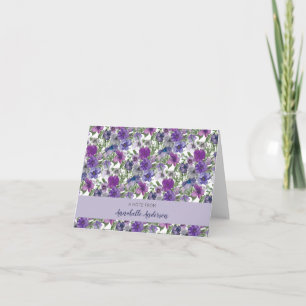 Pretty Purple Watercolor Floral Pattern Script Note Card