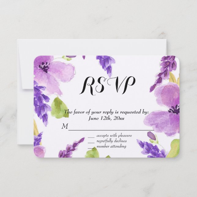 Pretty Purple Watercolor Floral  RSVP (Front)