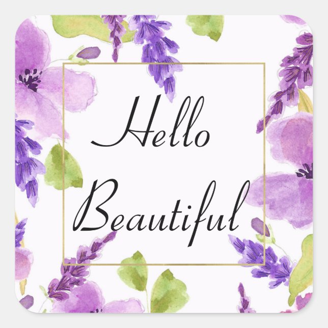 Pretty Purple Watercolor Floral   Square Sticker (Front)