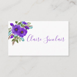 Pretty Purple Watercolor Flowers Business Card